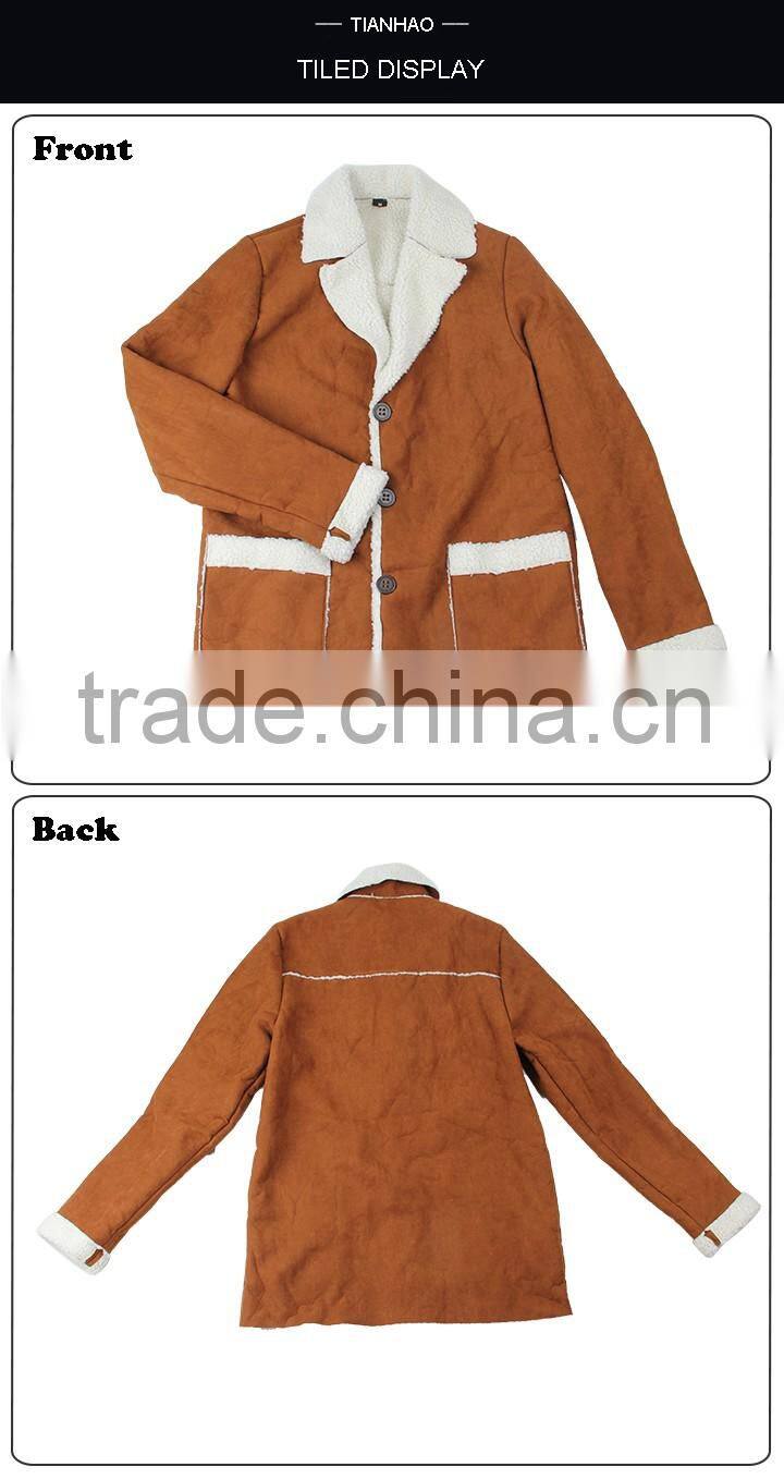 TH-RK013 China Factory Khaki Lamb Wool Berber Fleece Women Leather Coat Jacket