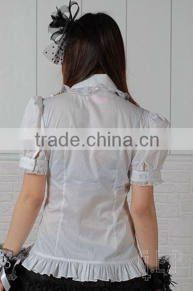 Cotton White Lace Short sleeve Cotton Lolita Blouse 81045