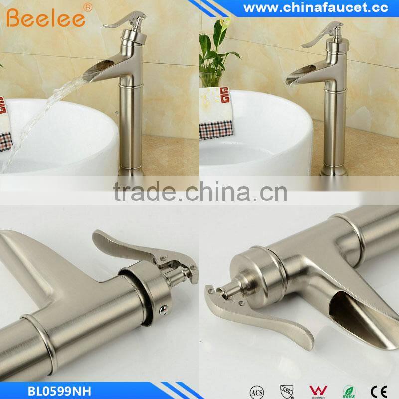 Hot Selling Brushed Nickel Bathroom Waterfall Basin Tap