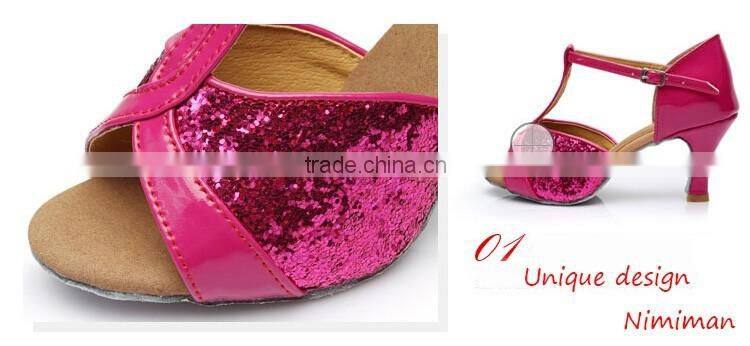 2016 Popular cheap ballroom latin dance shoes women gold sequin dance shoes 4 colors