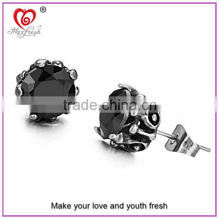 Alibaba Wholesale Jewelry Hotsale Simple Unisex Round Cut Basket Rhinestone Zircon CZ Faceted Ear Stud Stainless Steel Earring