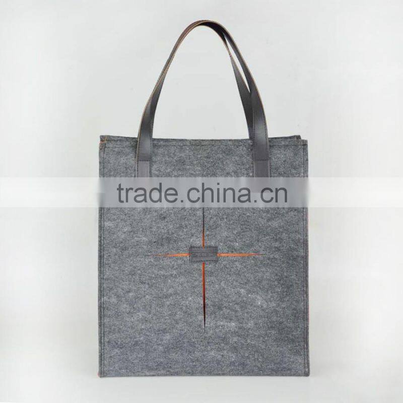 Women Famous Brand Japanese Style Simple Design Patchwork Shoulder Bag Shopping Bags Tote Wool Felt Handbags