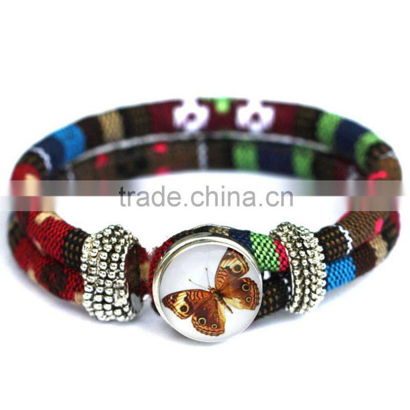 Handmade Women's Glass Gem Butterfly Cuff Bangle Wristband Snap Button Bracelet