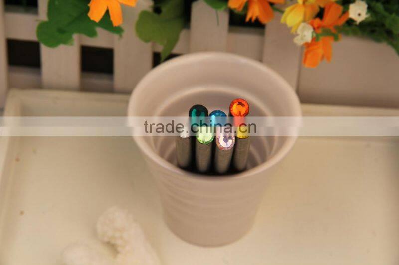 teenagers /round black wooden HB pencil/acrylic diamonds pencil /blister paper card/Wooden hb pencil