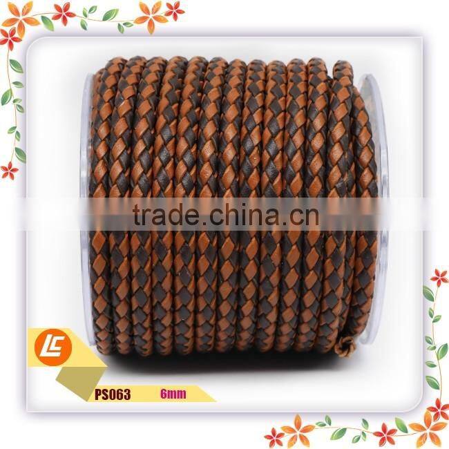 6mm Black Braid Cowhide Leather Cord for Making Leather Bracelets