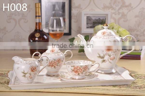europe style round shape flower decal with gold-rim bone china cup with saucer