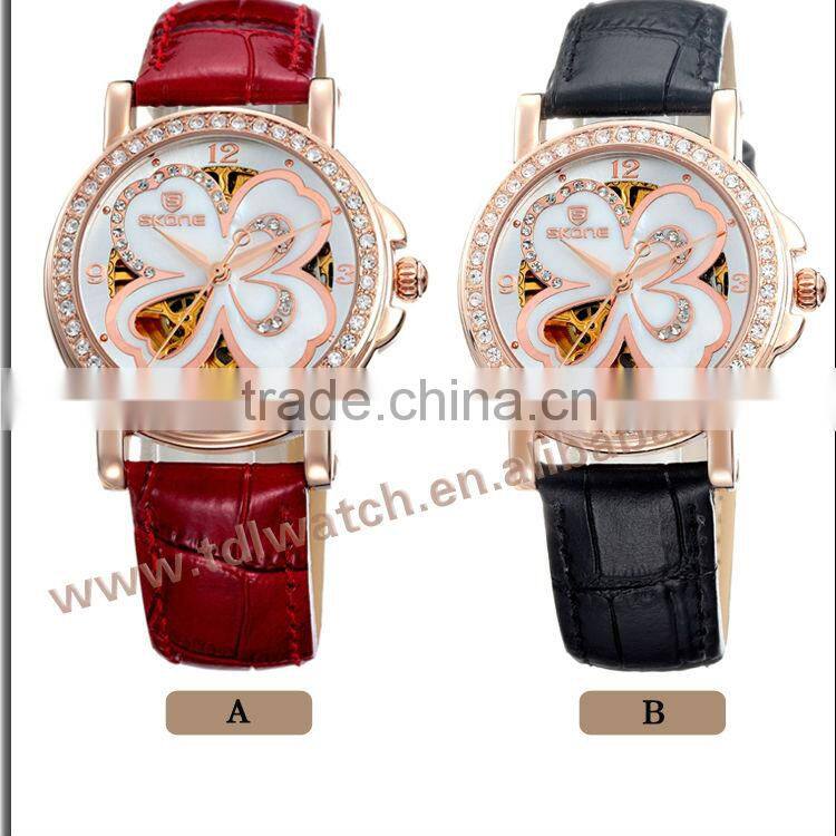 Newest Genuine Leather Skeleton Leather Wrist Watch