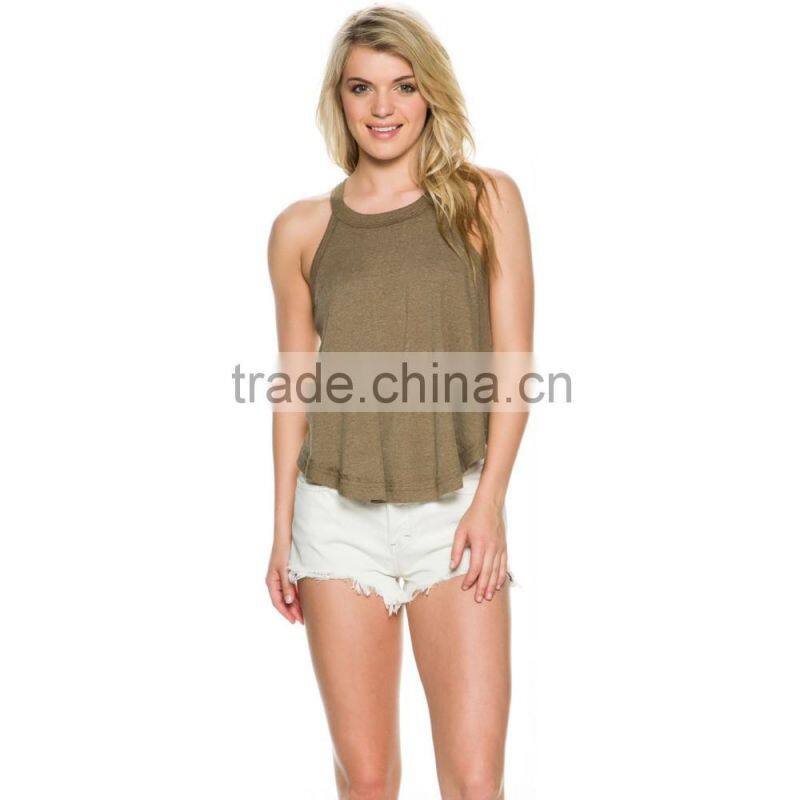Low MOQ women sleeveless summer design sexy tops lancai garment