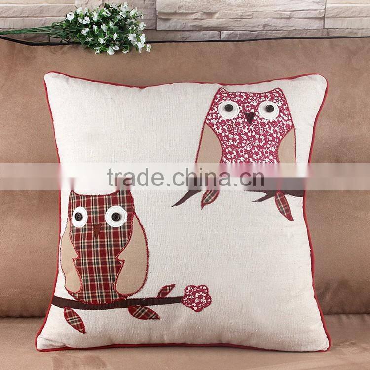 2015 cartoon owl the embroidery cotton and linen pillowcases creative home cloth art sofa cushion cover