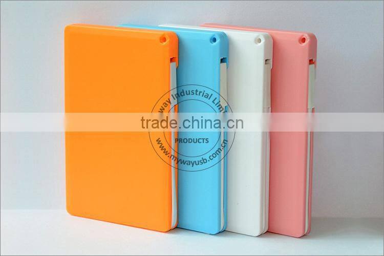 2014 bulk cheap ultra slim name card power bank with built-in cable