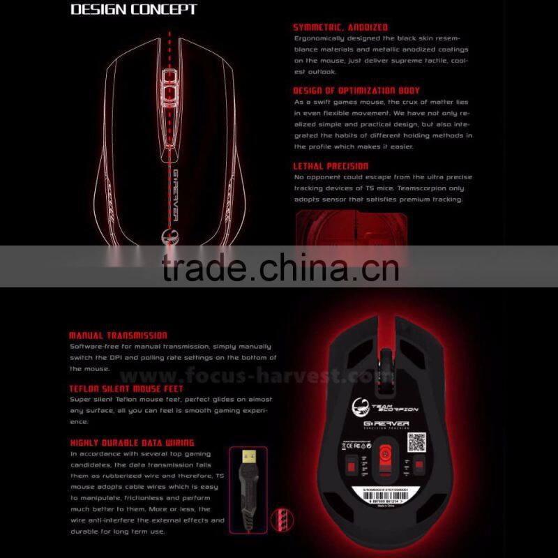 Team Scorpion G-Reaver R2 Ergonomics 200DPI RTS Gaming Mouse Mice