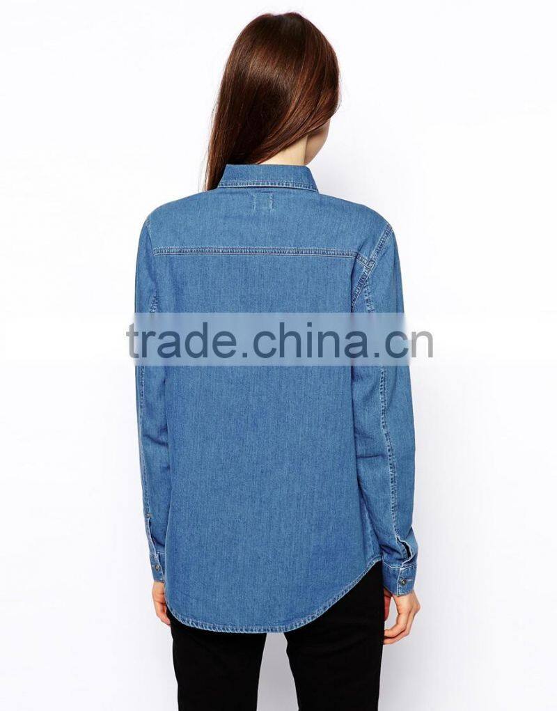 vintage washed long sleeves ladies jean shirt JXF083