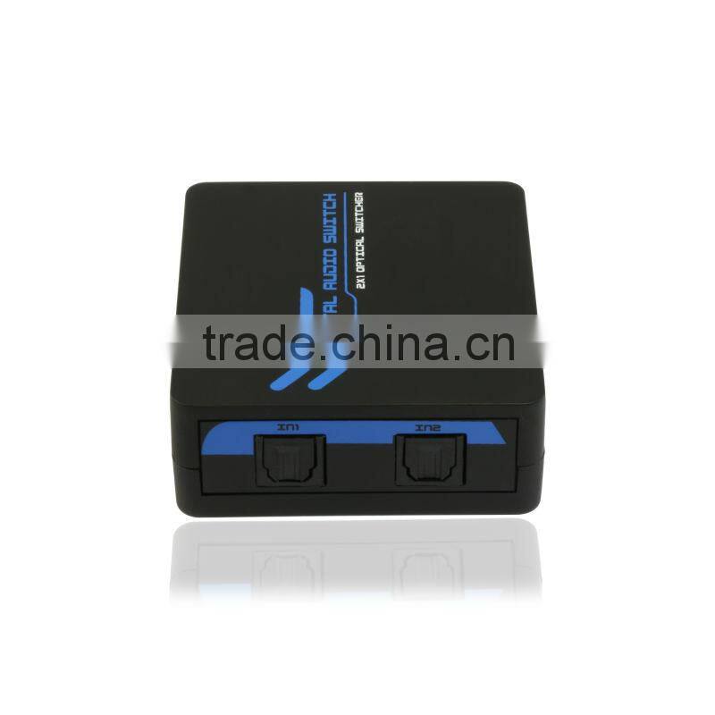 Newest 2x1 Optical Fiber Switcher With IR Remote Control Support signal retiming Toslink Digital Audio Switcher