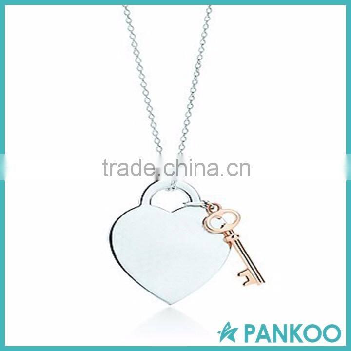 Hot sell 2016 sterling silver jewelry 925 silver heart necklace high polished tag jewelry