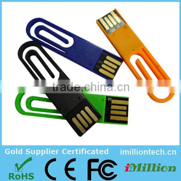 Plastic paper clip usb flash drive, mini super thin clip usb flash drive