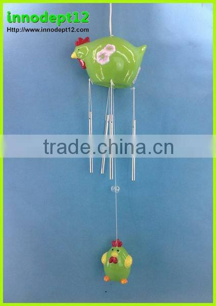 Home decoration ceramic art craft with chicken and wind chime tube