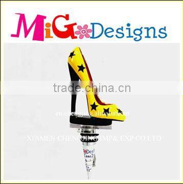 Yellow Resin High Heeled Shoe Custom Wine Bottle Metal Stoppers