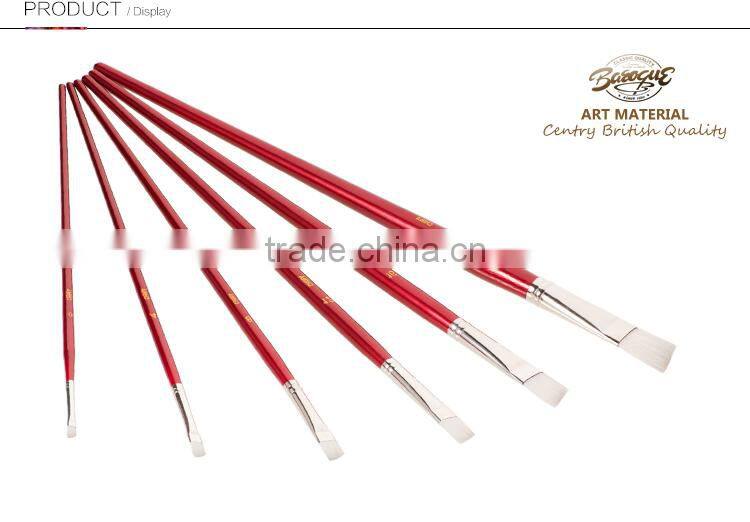 Wholesale Professional Artist Paint brush Set High Quality 6Pcs White Nylon Flat Hair Wooden Handle Oil Artist Paintbrush