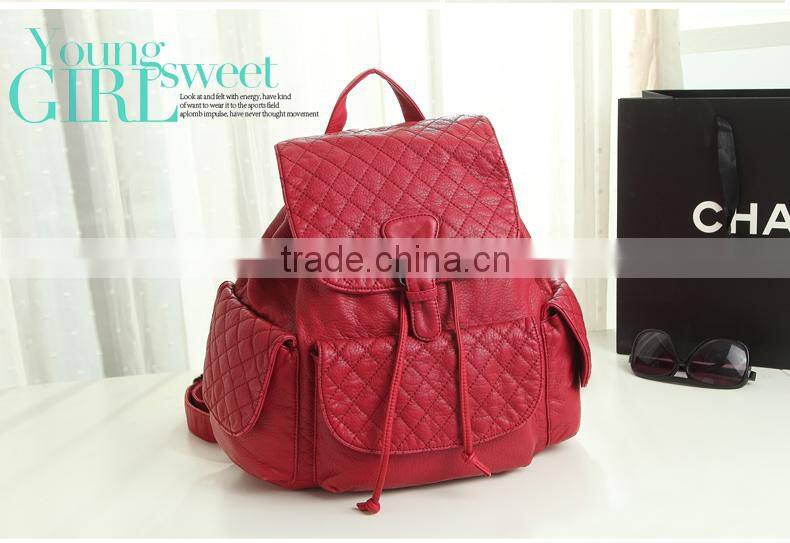 2015 New Style PU Leather Bag for Women Leather Drawstring Bag