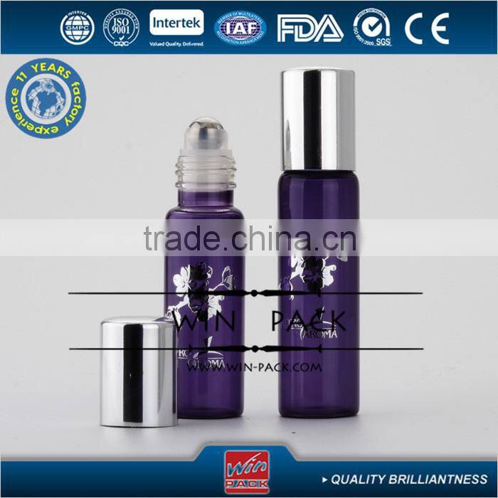 10ml purple roll-on bottle with UV silver cap,15 ml purple roll-on bottle with stainless roller ball, purple roller bottle