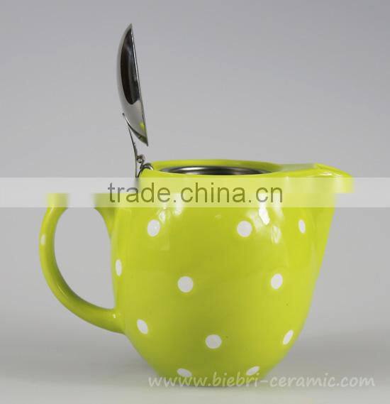 Green Color Glazed Ceramic Water Kettle And Teapot With Stainless Steel Lids And Infuser
