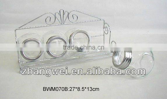 4pcs glass spice jar set with metal rack