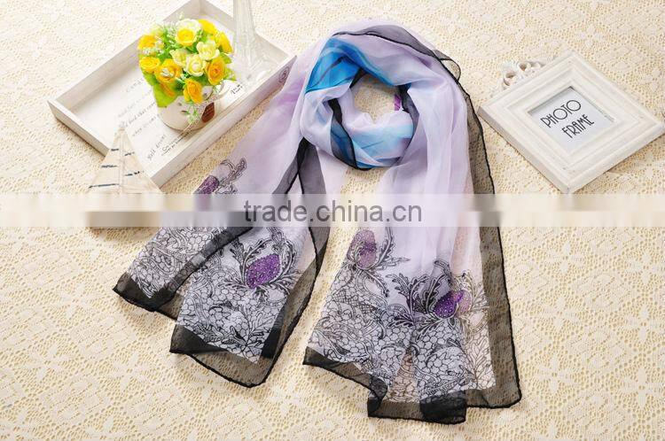 Spring Summer New Women's Georgette Chiffon Flower Printed Scarf Wraps Shawl Stole Soft