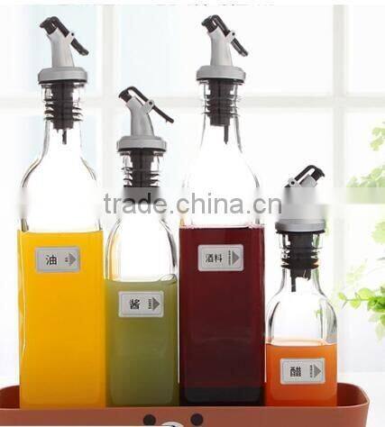 Clear Glass oil vinegar set olive bottle with coating press lid