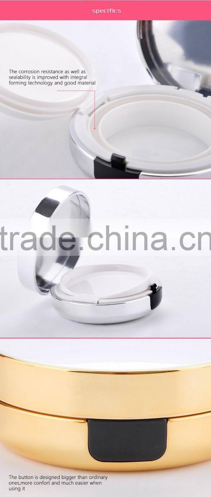 Fashionable Shiny Gold jar for air cushion BB CC new makeup round airless powder jar