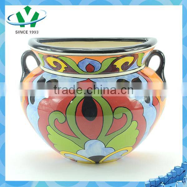 YSfp0010 Handprint antique flower pot with colorful designs