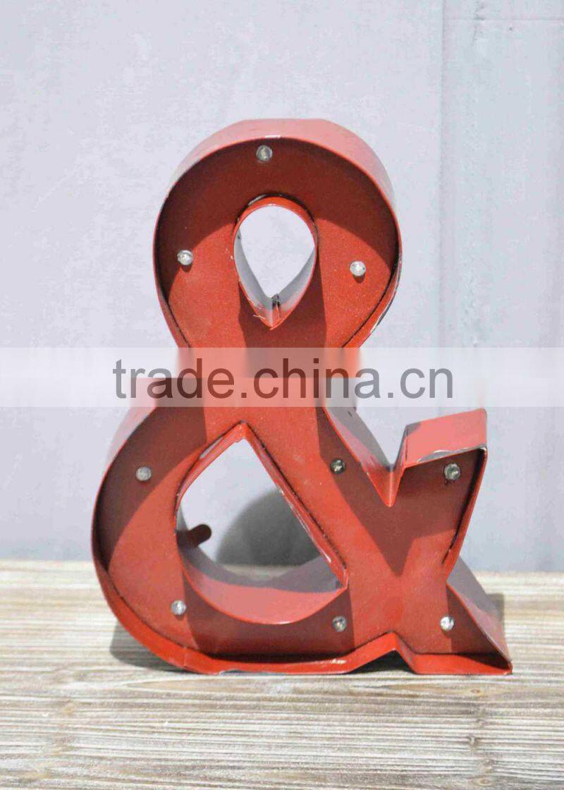 antique line distressed MDF letter with LED lighted, lighted wooden letter