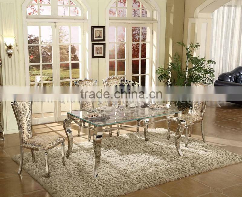 luxury 6 seaters stainless steel dining table set