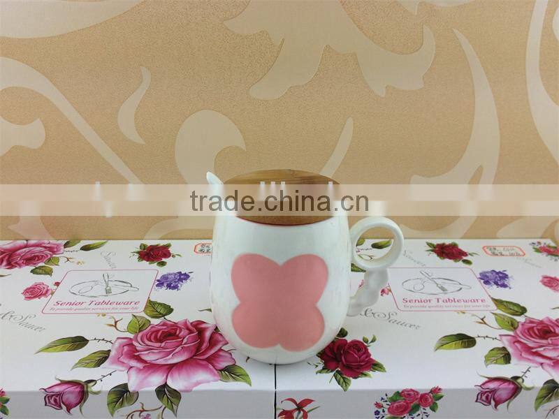 color inside simple design ceramic coffee mug with spoon