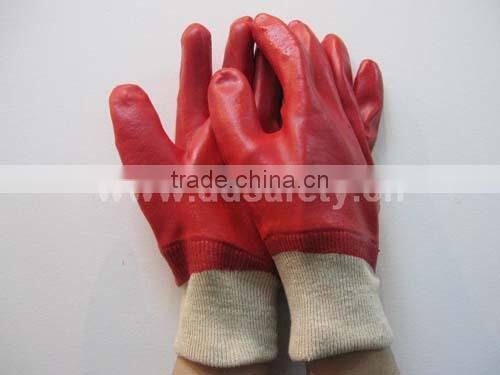 DDSAFETY 2017 Hot Sale Knit Wrist Red PVC Working Glove Safety Equipment Safety Gloves