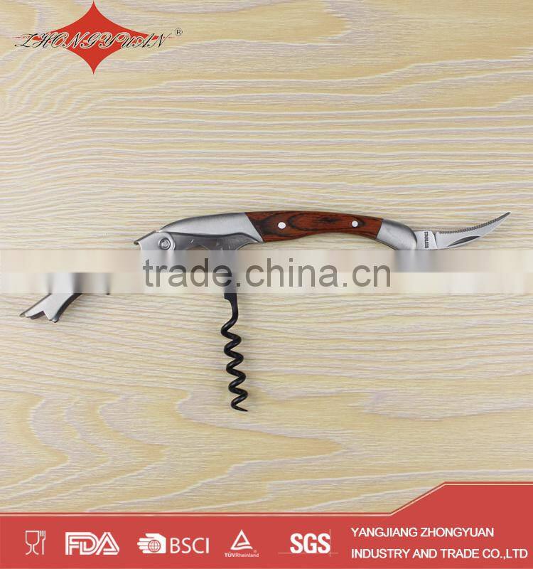 Wood handle bottle cork opener wine corkscrew with knife
