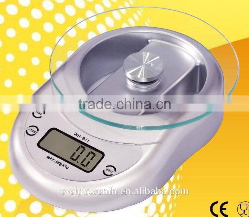2016 new arrival hot sale 5kg 5000g/1g Digital Kitchen Scale Diet Food Weight Clock Countdown Alarm