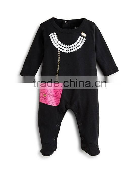 Newborn Baby Clothes Pearl Necklace And Purse Graphic Baby Bodysuit Baby Girls Romper Kids Clothing 2016 HSD5621