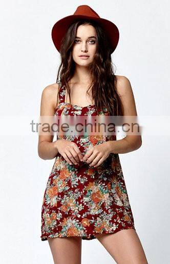 Wholesale China 100% Rayon Savannah Floral Print Sleeveless Dress for Women