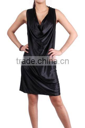 New arrival 100%silk satin black dress design of satin dress