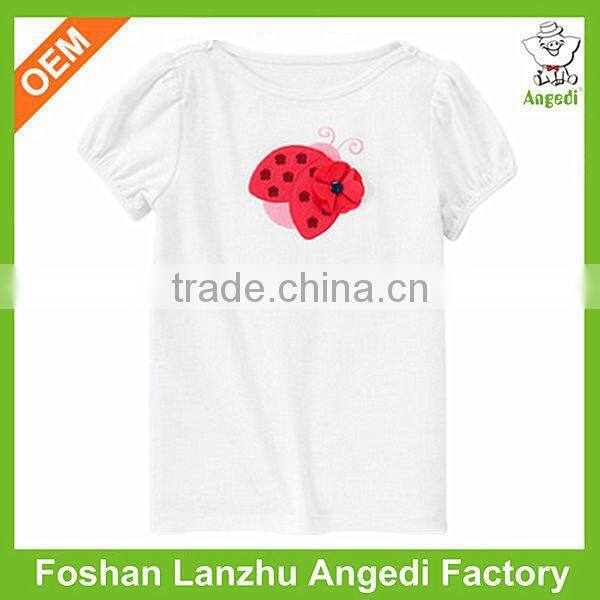 OEM eco-friendly soft kids organic cotton t shirt with ruffle/cap sleeve and water base printing