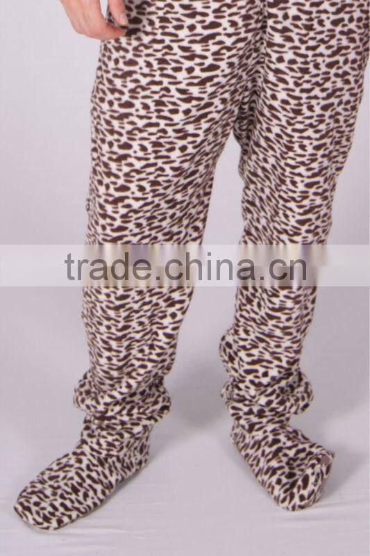 New Fleece Adult Pajamas Unisex Sleepsuit Footed Pyjamas Sleepwear Onesie Leopard