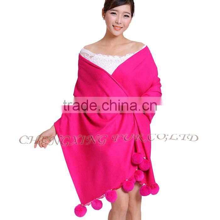 CX-B-P-42A Fur Decora Fashion Women Shawl Pashmina Scarves