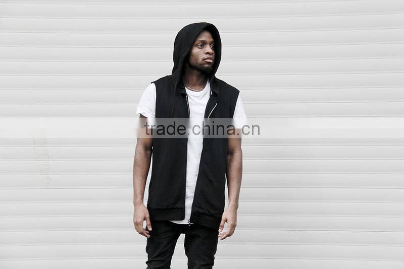 New men thin hip hop sleeveless vest hoodie men outdwear sports hooded vest with zipper casual vest coat