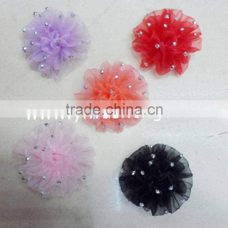 hot selling high qulity fashion cheap handmade decoative chiffon dot silk ribbon flowers for cloth