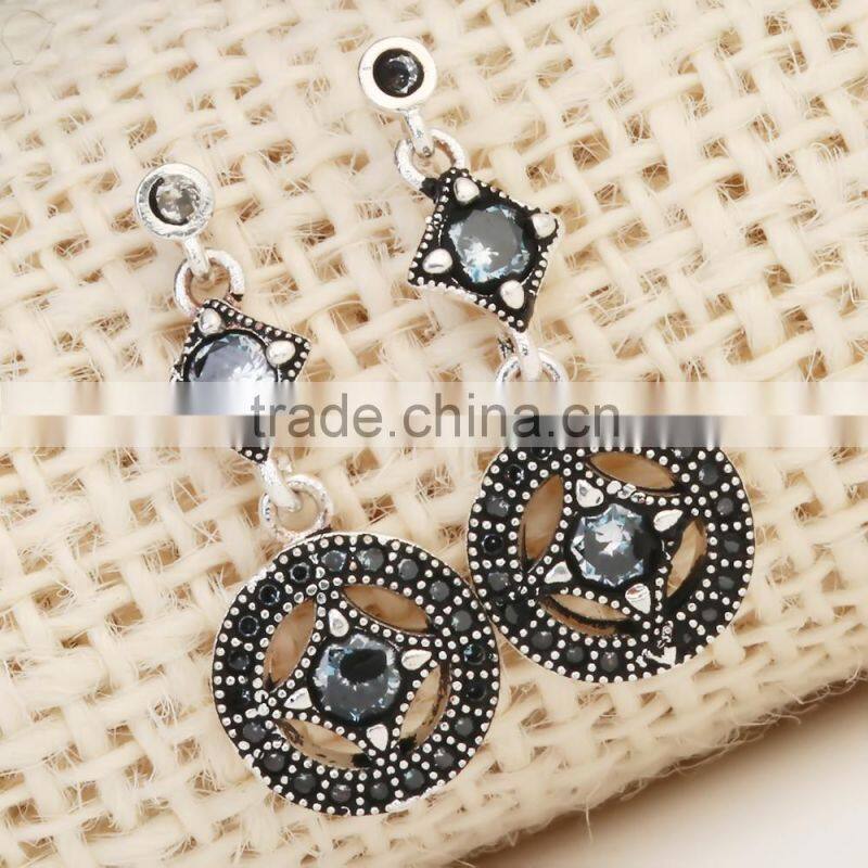 black gold color black zircon circle women jewelry party drop earring
