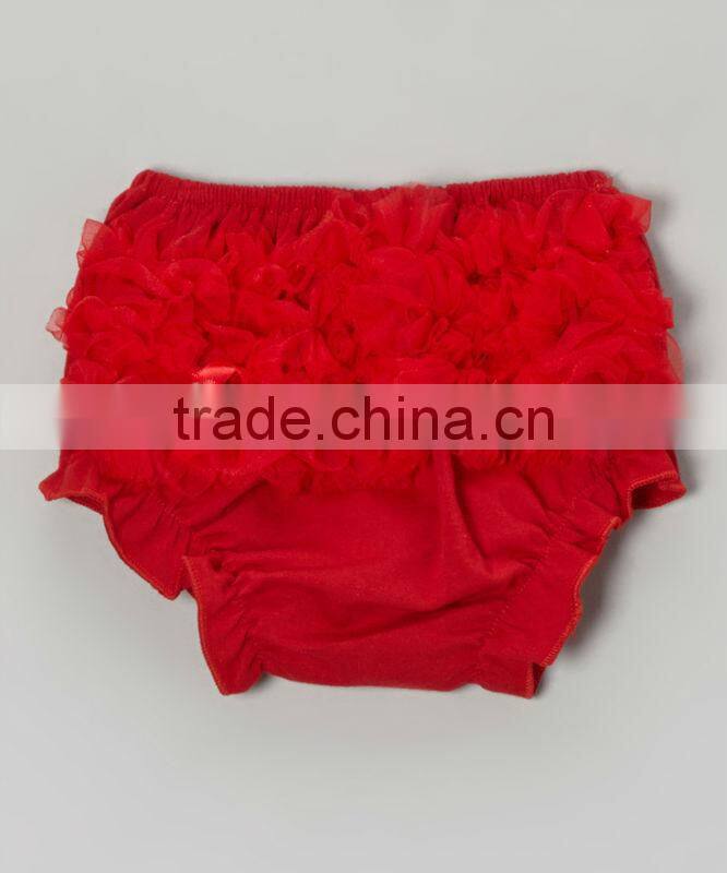 Wholesale Cotton Red Newborn Baby Ruffle Bloomers Diaper Cover