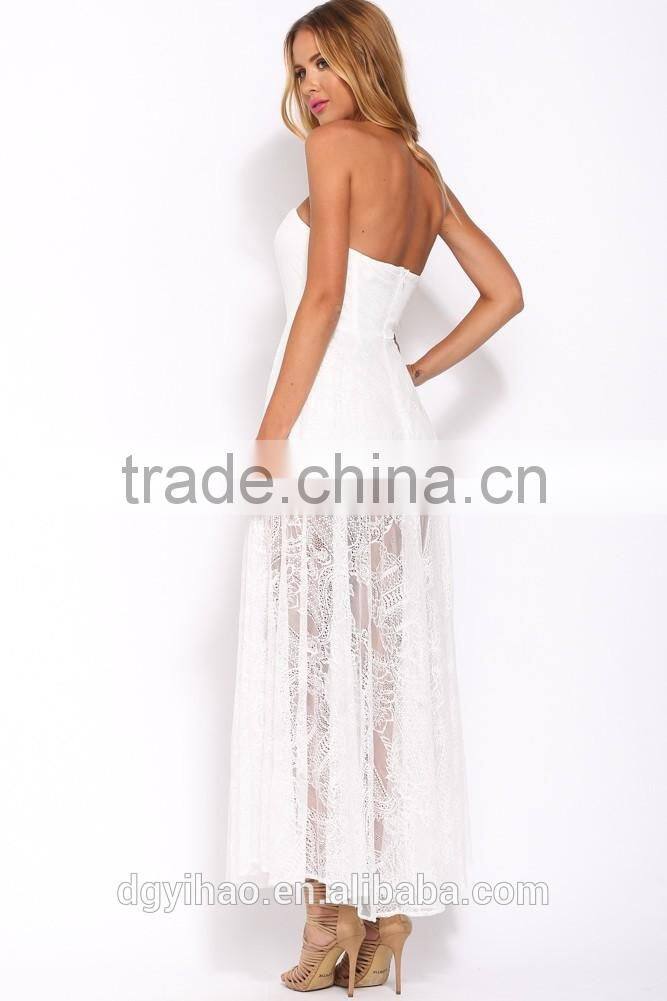 Custom White Lace Dress/White Lace Half Sleeve Dress/White Lace See-through Prom Dress Wholesale dress