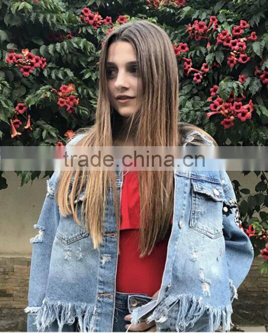 Runwaylover 132 Europe Style 2017 Women Fashion Short Style Embroidery Denim Jacket