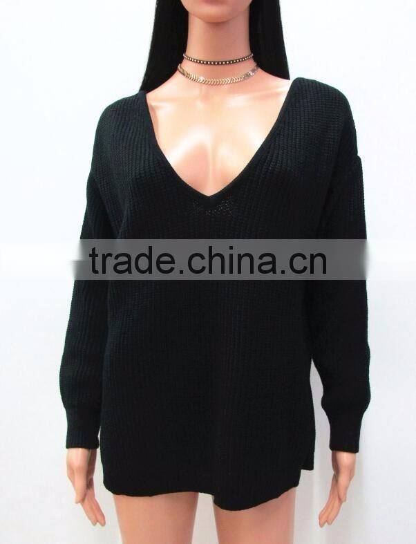 Runwaylover Ladies Deep V-Neck Sexy Knitted Pullover Sweaters