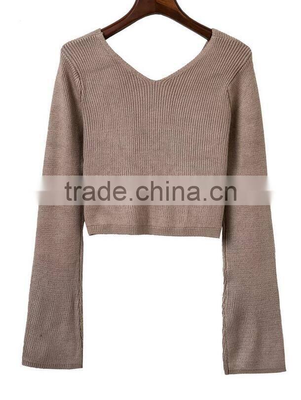 EY0852S Hot Sale 2016 Women Long Sleeve Deep V-Neck Pullover Sweater